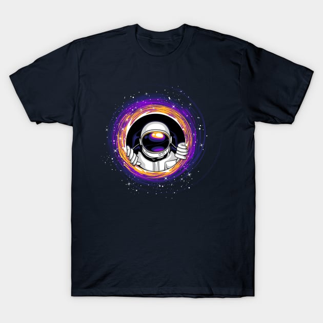 astronaut looking from a blackhole T-Shirt by Mako Design 